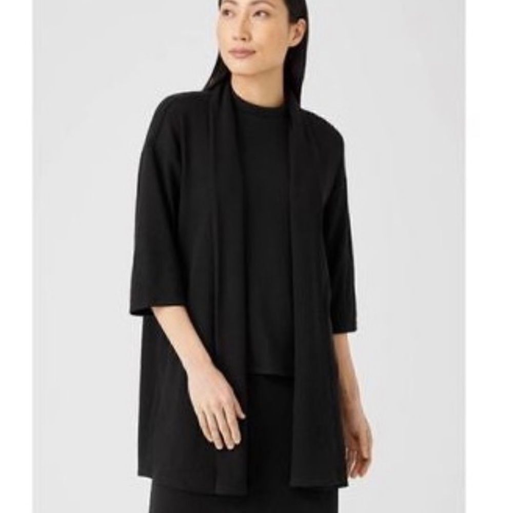 Eileen fisher women’s Shawl collar black open front cardigan size medium